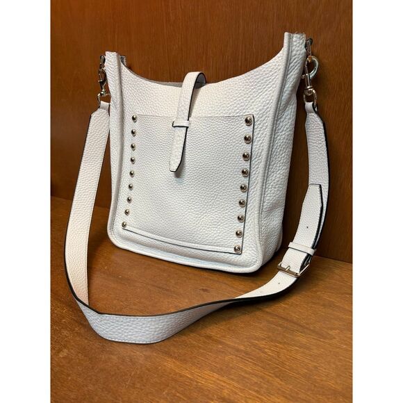 Rebecca Minkoff 2016 White Pebbled Leather Feed Bag Crossbody with Silver Studs - Picture 15 of 15
